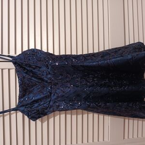 Elegant Homecoming Navy Blue Sequin Dress
